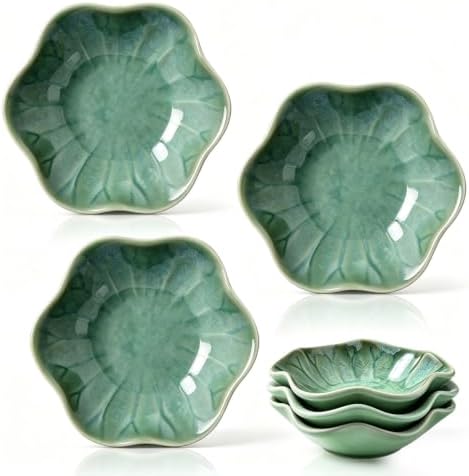 Set of 3 Jade Green Ceramic Jewelry Trays Lotus Leaf Design by Unknown