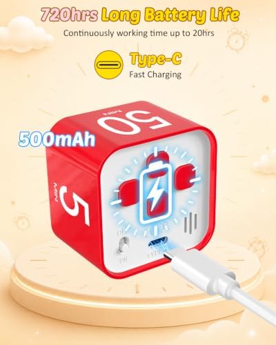 Digital Pomodoro Timer Cube 5/10/25/50min Preset, Silent & Sound Alarm - Image 6