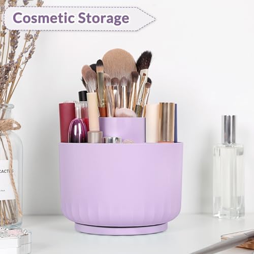 SKYDUE 360 Degree Rotating Desk Organizer, Dual-Purpose Pencil Pen Holder for Desktop, Rotating Desk Pen Organizer with 5 Slots Purple - Image 6