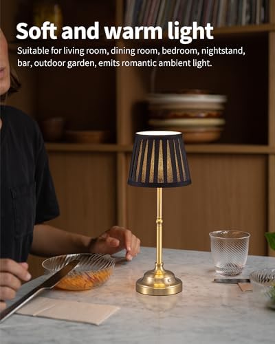KDG Gold Cordless LED Table Lamps Set of 2, Black Fabric Shade Desk Lamps - Image 3