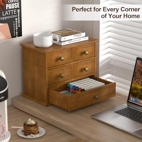 Oak Desk Organizer with Drawers, Durable Wooden Desktop Storage Box - Image 4