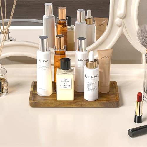 WEENSON Acacia Wood Bathroom Vanity Tray for Soap Dispenser, Toiletries, Makeup, Perfume, Decor, Kitchen Tray for Counter Salt Spice, Toilet Tank Tray for Candle, Nightstand 11.8"x6.1" - Image 4