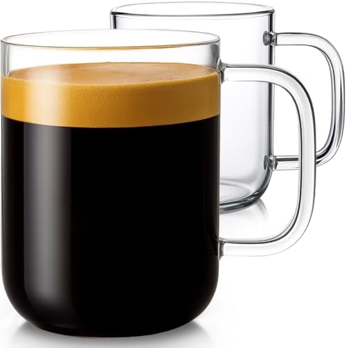Aquach 20oz Glass Coffee Mugs Set of 2, Clear Borosilicate Cups with Handle by Aquach