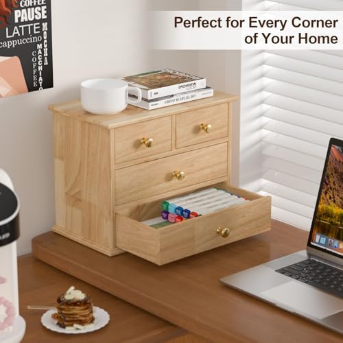 Oak Desk Organizer with Drawers, Durable Wooden Desktop Storage Box - Image 4