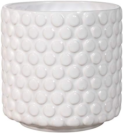 Nordring Stoneware Flower Pot – 5’’ White Planter with Polka Dots – Modern Ceramic Pot with Crackle Glaze – No Drainage Holes – Holds 4’’ Indoor Plant by Nordring
