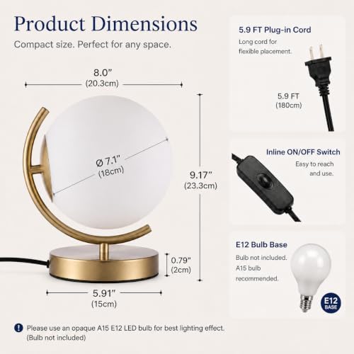 Gold Globe Table Lamp with Milk Glass Shade, Modern Bedside Lamp - Image 3