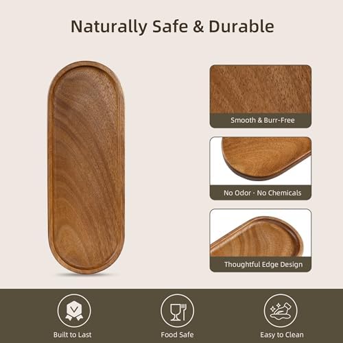 Small Acacia Wood Serving Tray, Wooden Decorative Tray for Coffee Table, Kitchen, Bathroom Counter - Wood Platter for Candles, Perfume, Snacks (11.4 x 4.1 x 0.6 in) - Image 5