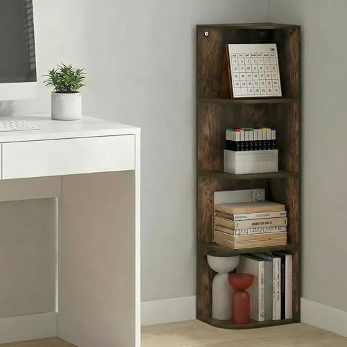 Furinno PASIR Book Shelf, 4-Tier Corner Bookshelf with Open Shelf, Standing Bookcase, 9.3 x 12 x 41.4, for Organization and Storage, for Living Room, Bedroom, Home Office, Amber Pine - Image 2