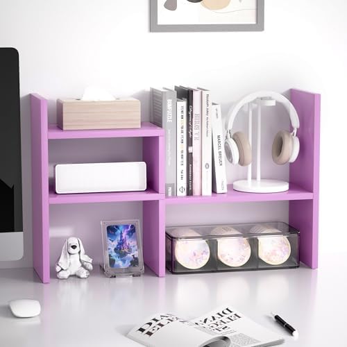 Jerry & Maggie Desktop Organizer Office Storage Rack Adjustable Wood Display Shelf Birthday Gifts Toy Home Decor Free Style Rotation Display True Natural Stand Shelf (Violet) - Image 3