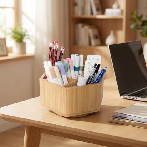 360° Rotating Bamboo Desk Organizer Hexagon - Image 6