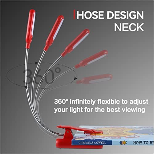 VAVOFO Rechargeable Book Light for Reading in Bed Kids, 7 LED Reading Light with 9-Level Warm Cool White Daylight, Eye Care Lamp with Power Indicator for Bookworms (Red) - Image 5