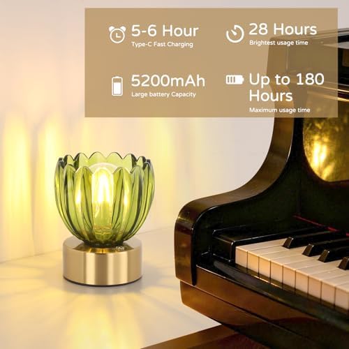 Shenmoyl Cordless Small Table Lamp with 5200mAh Battery & Touch Control, Battery Operated Tulip Table Lamp with 3 Colors, Rechargeable Mini Table Lamps for Bedsides, Bedroom, Nightstand (Green) - Image 6