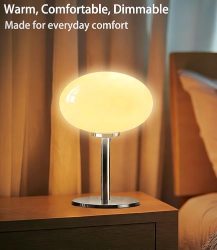Glass Mushroom Lamp, Mid Century Dimmable Lamp 3 Color Temperatures Table Lamp for Bedroom Living Room Bedside Lamp, Cute Lamp Modern Small Lamp (8W, Beige) - Image 3