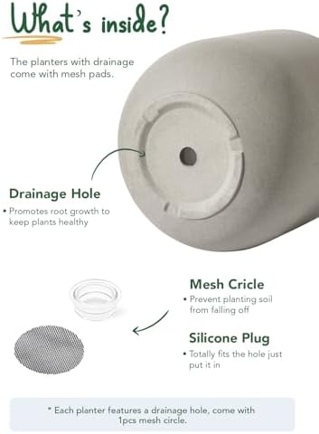 LE TAUCI 12 Inch Pots for Plants, Ceramic Large Planters for Indoor Plants, Indoor Plant Pots for Home Garden Patio Office, Planter Pots with Drainage Hole and Rubber Plug, Neutral Gray - Image 4