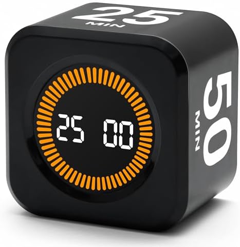 Rotating Productivity Timer, 5, 25, 10, 50 Minute Presets, Desk Cube by Exlliy