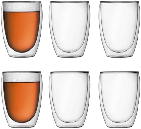 Bodum 12oz Pavina Double Wall Insulated Tumbler, High-Heat Borosilicate Glass, Set of 6, Clear by Bodum