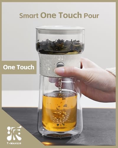 ZENS Glass Tea Infuser Pot, Modern One Touch Tea Maker for Tea Steeping - Image 2