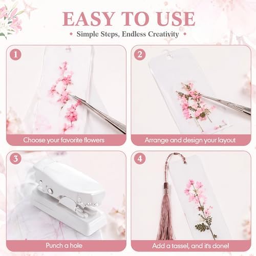 Fuyoooo 61 Pcs Pressed Flower Bookmark Kit,Pink Orange Purple,2 x 6 Inch - Image 3