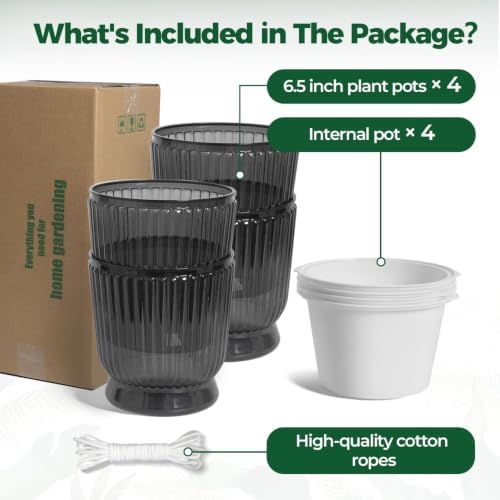 T4U Self Watering Pots for Indoor Plants 6 Inch 4 Pack Planter Gray - Image 6