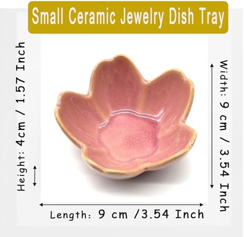 Pink Flower Ring Dish Jewlery Tray, Small Ceramic Jewelry Dish Tray Room Nightstand Decor Trinket Dish Bathroom Ring Holder Jewelry Plate Bowl Christmas Friendship Birthday Gifts for Women Mom - Image 2