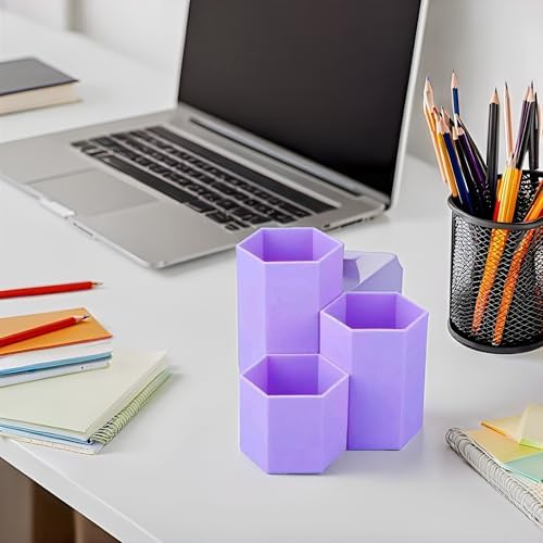 Pencil Organizer Pen Holder for Desk Pens Cup Small Desk Organizer Cute Pen Holder for Office,School and Home (Purple, Triangular) - Image 5