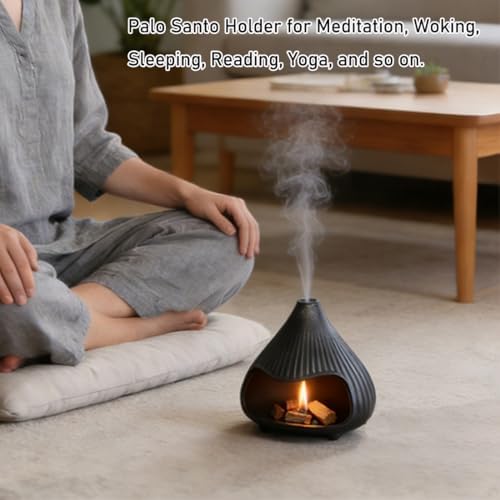 Ceramic Incense Holder, Mini Palo Santo Burner Chimney for Palo Santo Sticks, Cone Incense and Sage Smudging, Handmade Cone Incense Holder Burner for Yoga, Meditation, and Energy Cleansing (Black 01) - Image 2
