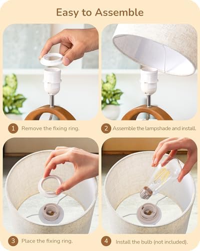 EDISHINE Small Wood Table Lamp, Nightstand Lamp, ON-Off Switch, Living Room - Image 5