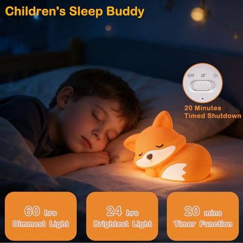 Fox Lamp, Fox Cute Night Light Gifts, Rechargeable Bedside Nightlight, Dimmable Squishy Silicone Animal Touch Lamp, Baby Room Decor, Small Night Light for Kids Teens Boys Girls Lovers - Image 2