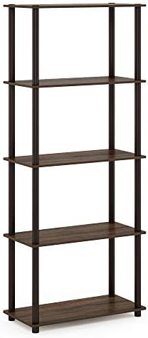 Furinno TURN-N-TUBE Storage Shelves, 5-Tier Book Shelf, Corner Shelf, Toolless Open Shelves, for Organization and Storage, Living Room, Garage, Home Office, Walnut - Image 6