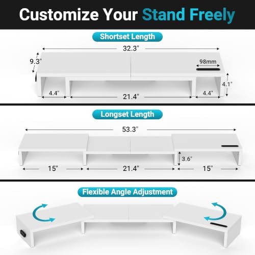 BONTEC Triple Monitor Stand Riser with Smartphone Holder, White - Image 3