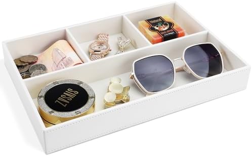 GORESE Faux Leather Valet Tray, Stackable Jewelry Trays for Dresser Table Drawer, Nightstand Organizer for Men Women, EDC Catch All Tray for Trinket, Key, Purse, Sunglass, Watch, Cologne, White by GORESE