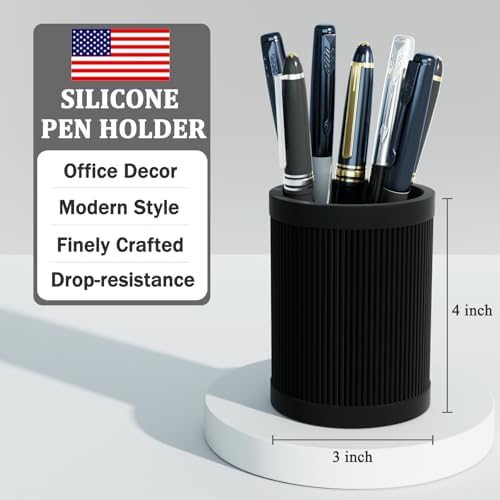 HighHerz Aesthetic Pen Holder For Desk, Modern Silicone Pencil Holder, Stylish Office Desk Decor, Made of 5 mm Thickened Premium Silicone, Office Desk Organizer And Accessories (Black) - Image 2