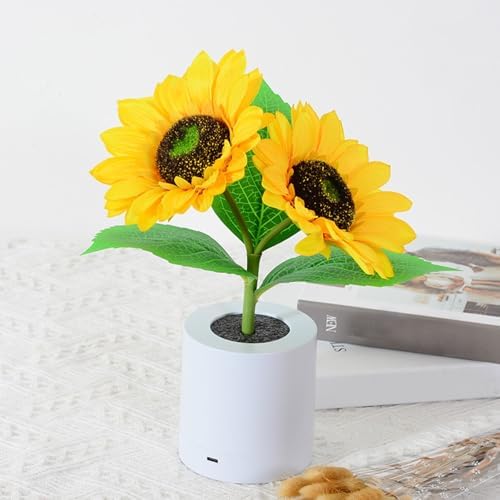 Sunflower Lamp, LED Artificial Sunflower Table Lamp with Warm White Light, Decorative Flower Night Light for Bedroom, Living Room, Office Desk, Home Decoration Gift for Women, Three Flowers (1) - Image 2