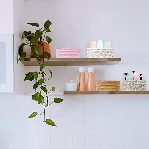 ABenkle Small Woven Basket, Empty Tiny Shallow Storage Baskets, Mini Cotton Rope Baskets, Round Decorative Hamper, Basket Storage Bins for Toys, Spa, Socks, Nursery, Living Room- Pink - Image 5