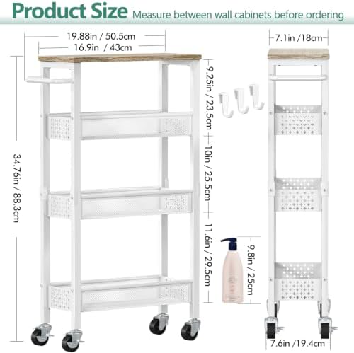 Vivihomety 4-Tier Slim Utility Rolling Laundry Cart with Wheels, Metal - Image 4