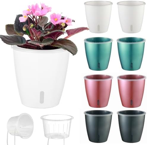 8-Pack 5 Inch Self Watering Pots, Indoor Planter with Indicator, Transparent Wick Pot for Orchids, Small African Violet Pot, for Plants by KvyusFlourish