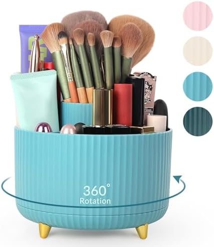 SKYDUE Makeup Organizer, Rotating Pencil Pen Holder for Desk, Dual-Purpose Desktop Organizer for Cosmetics & Pens, Makeup Brush Holder with 5 Slots, Pencil Cup for Office, Home by SKYDUE