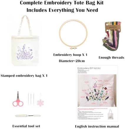 Vigdit Canvas Tote Bag Embroidery Kit for Beginners, Needlepoint Cross Stitch Kit for Adult Beginner, DIY Reusable Grocery Bags Embroidery Starter Kit with Stamped Floral Tools & Instructions - Image 2