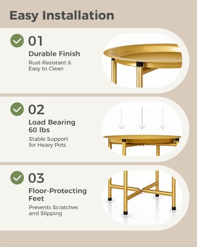 Bamworld Plant Stand Indoor Tall Plant Table Outdoor Plant Stool Black Gold - Image 4