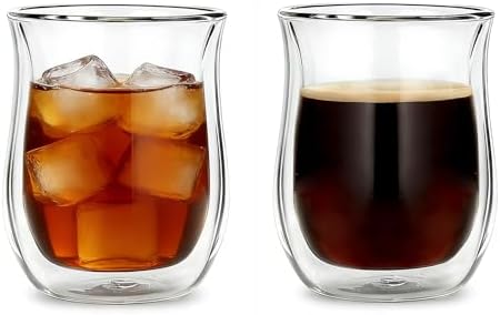 Easyworkz Double Walled Glass Coffee Mugs,Set of 2 (8.5 fl oz / 250ml) - Clear Borosilicate Glass Cups for Coffee, Tea, Whiskey, Cocktails & All Beverages by Easyworkz