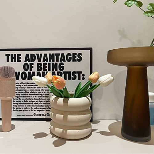 Ceramic Plant Pot Indoor, 6.5 Inch Beige Unglazed Flower Pot with Drainage Hole, Bubble Design Ceramic Planter for Home & Office Decor - Image 6