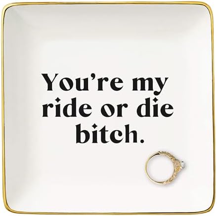 NZY Funny Best Friend Ring Dish Gift-Thank You Wedding Graduation Birthday Farewell Christmas Gift for Women,Bff,Bestie,Sister-Jewelry Tray Trinket Holder-You're My Ride by NZY