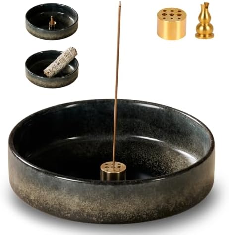 6" Ceramic Incense Holder for Sticks with 10 Holes,5in1 Handmade Flambé Glaze Incense Burner Bowl Ash Catcher for Stick,Coil,Cone,Sage,Palo Santo,Candle - Ideal for Yoga Spa Meditation Home Décor by Unknown