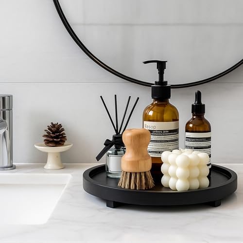 Round Wood Riser Bathroom Sink Tray for Kitchen Counter Vanity Perfume Tray - Image 2