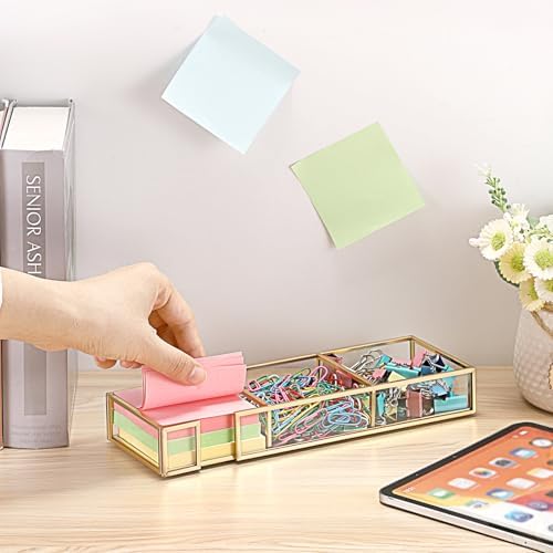 BTSKY Golden Glass 3 In 1 3x3 Inch Sticky Note Holder with Non-Slip Pads - Image 6