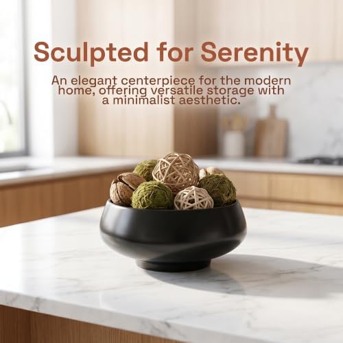 Irregular Ceramic Decorative Bowl Style Planter & Catchall Tray for Keys, Modern Centerpiece Bowl for Home Decor 8.5" L x 8.5" W x 3.5" H Black - Image 2