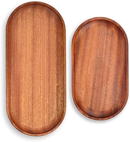 6 Pack Solid Wood Serving Platters and Trays of Natural Wood with Edge,Rectangular Avoid Sliding and Spilling Food (Walnut Trays x 6Pack) - Image 2