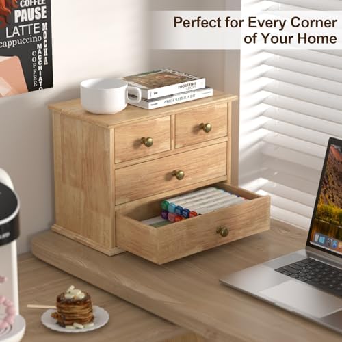 Oak Desk Organizer with Drawers, Durable Wooden Desktop Storage Box - Image 4