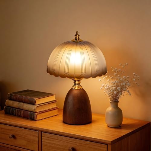 Small 13 Inch Dimmable Rubberwood Table Lamp by Unknown