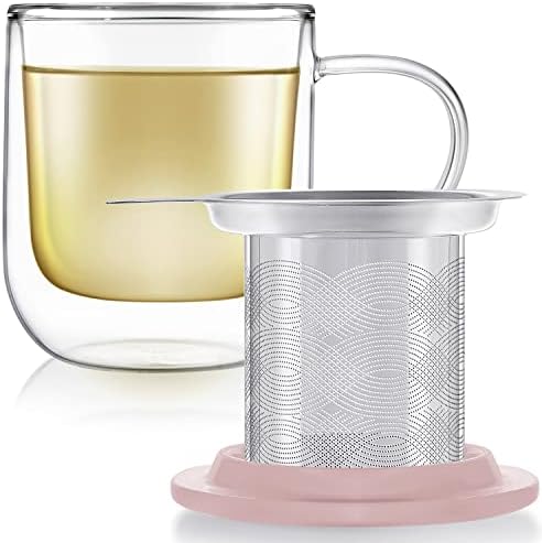 Teabloom Tea-For-One Steeping Mug – Insulated Double Wall Glass Mug (12 oz), Stainless Steel Infuser, Porcelain Lid/Coaster – Great For Brewing Loose Leaf Tea - Image 5